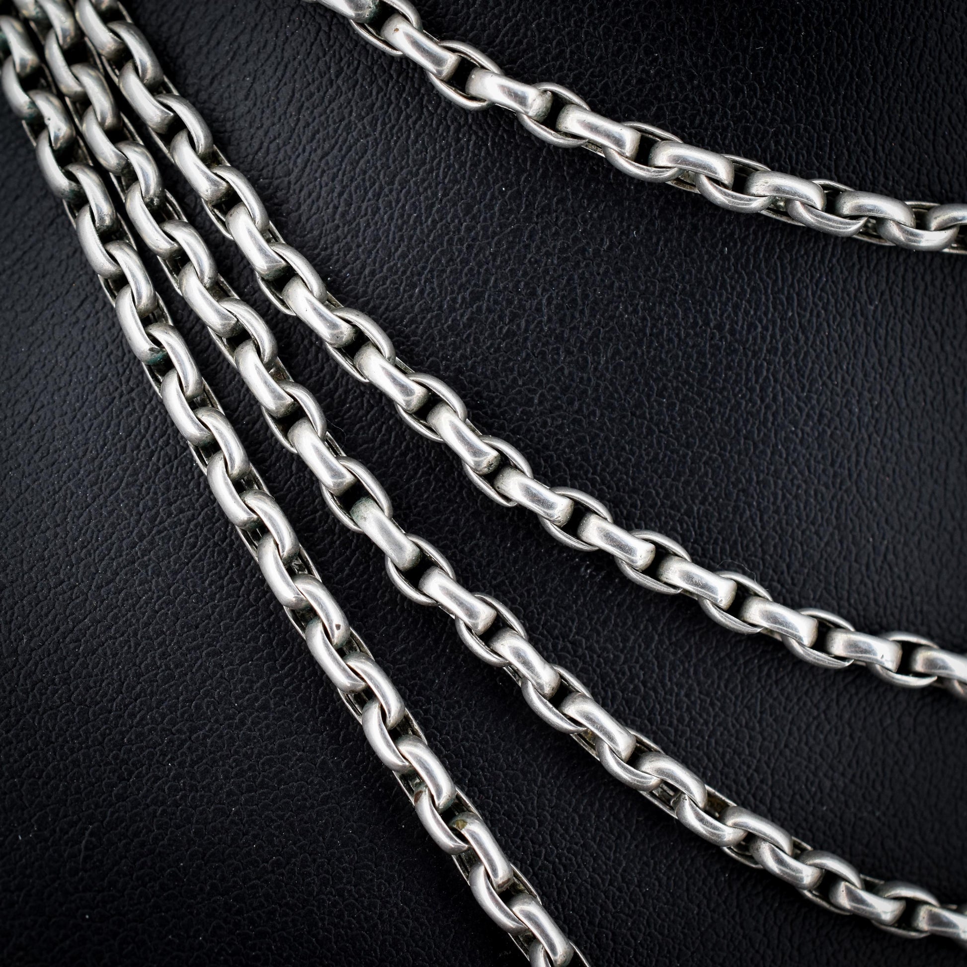 Antique Silver Long Guard Chain Necklace with Dog Clip | 59" Length