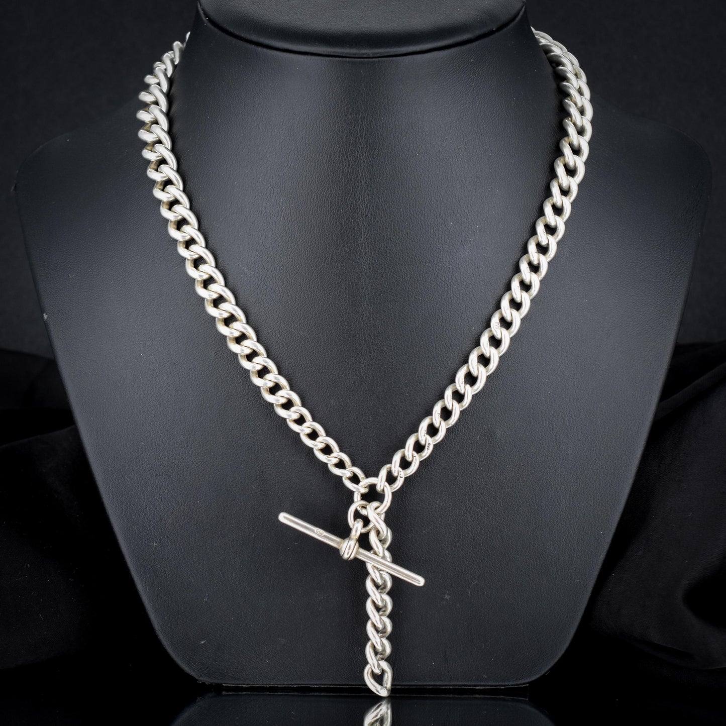 Antique 105g Heavy Albert Watch Chain Necklace with T-Bar and Dog Clips | 25"