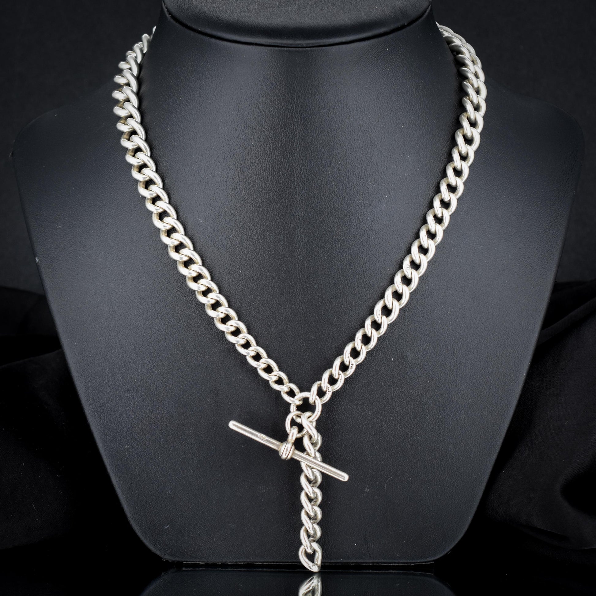 Antique 105g Heavy Albert Watch Chain Necklace with T-Bar and Dog Clips | 25"