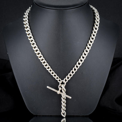 Antique 105g Heavy Albert Watch Chain Necklace with T-Bar and Dog Clips | 25"