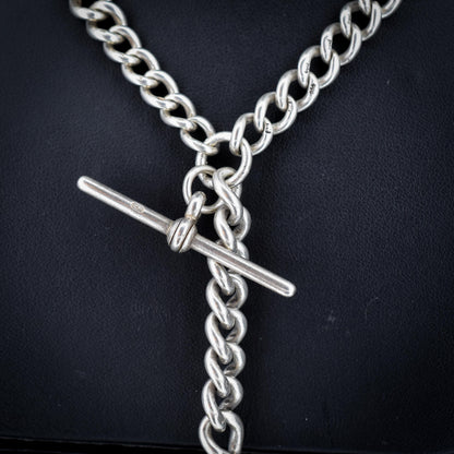 Antique 105g Heavy Albert Watch Chain Necklace with T-Bar and Dog Clips | 25"