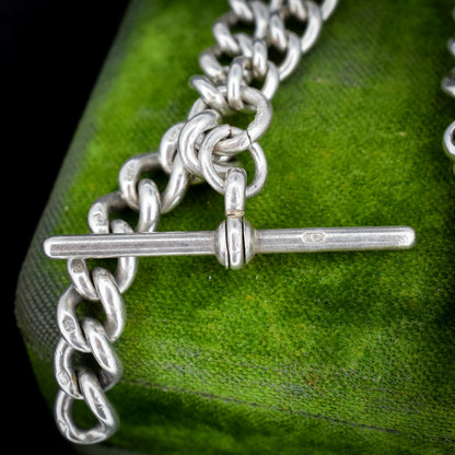Antique 105g Heavy Albert Watch Chain Necklace with T-Bar and Dog Clips | 25"