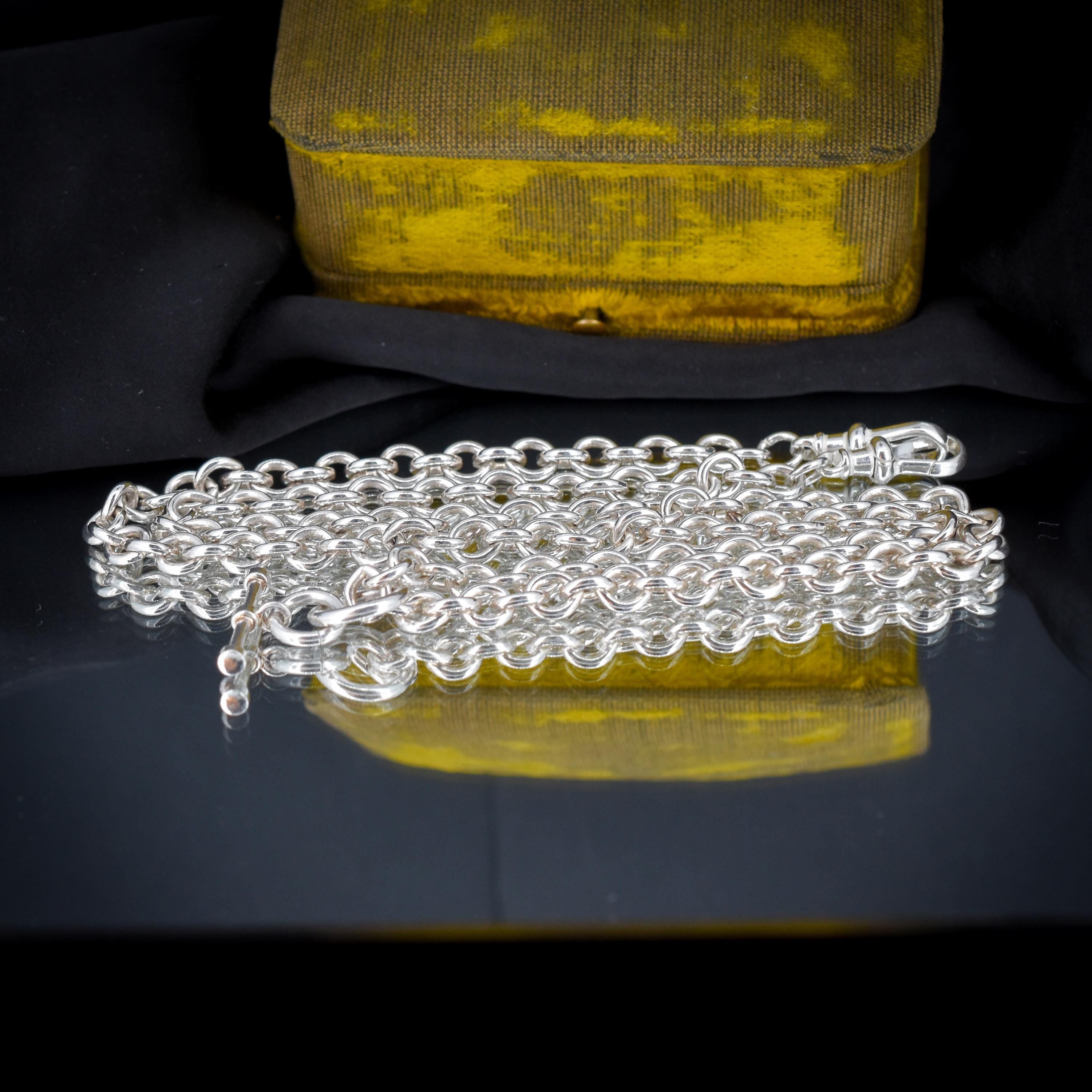 Vintage Sterling Silver Oval Cable Link Watch Chain Necklace with