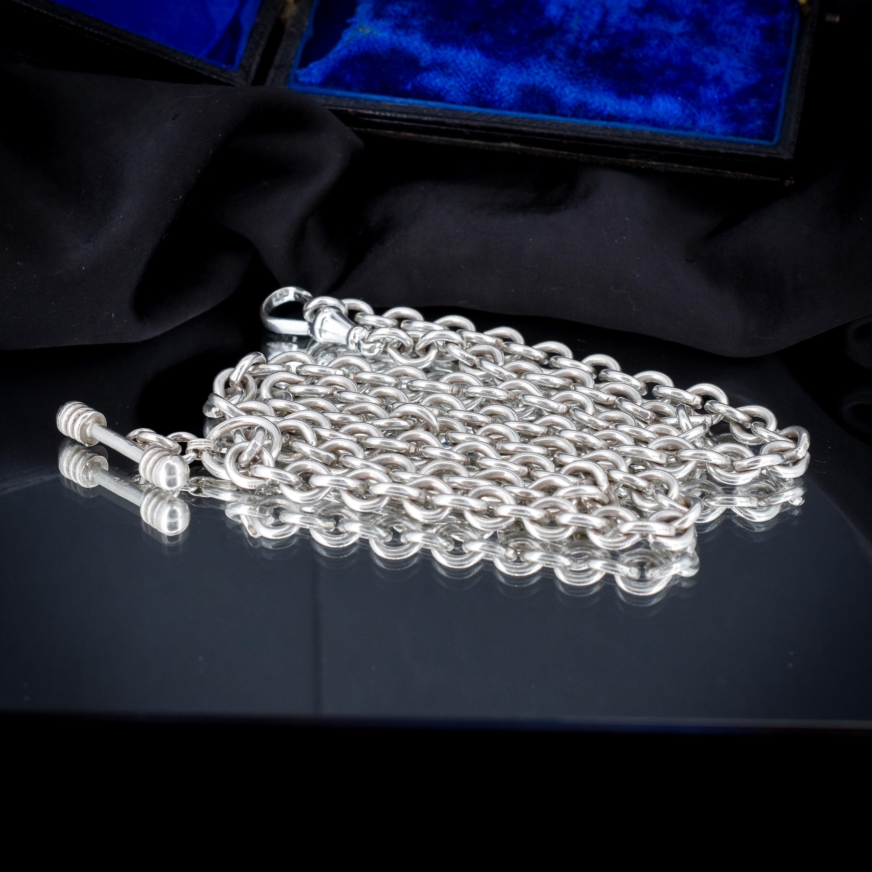 Vintage 107g Silver Oval Cable Link Chain Necklace with Sliding T