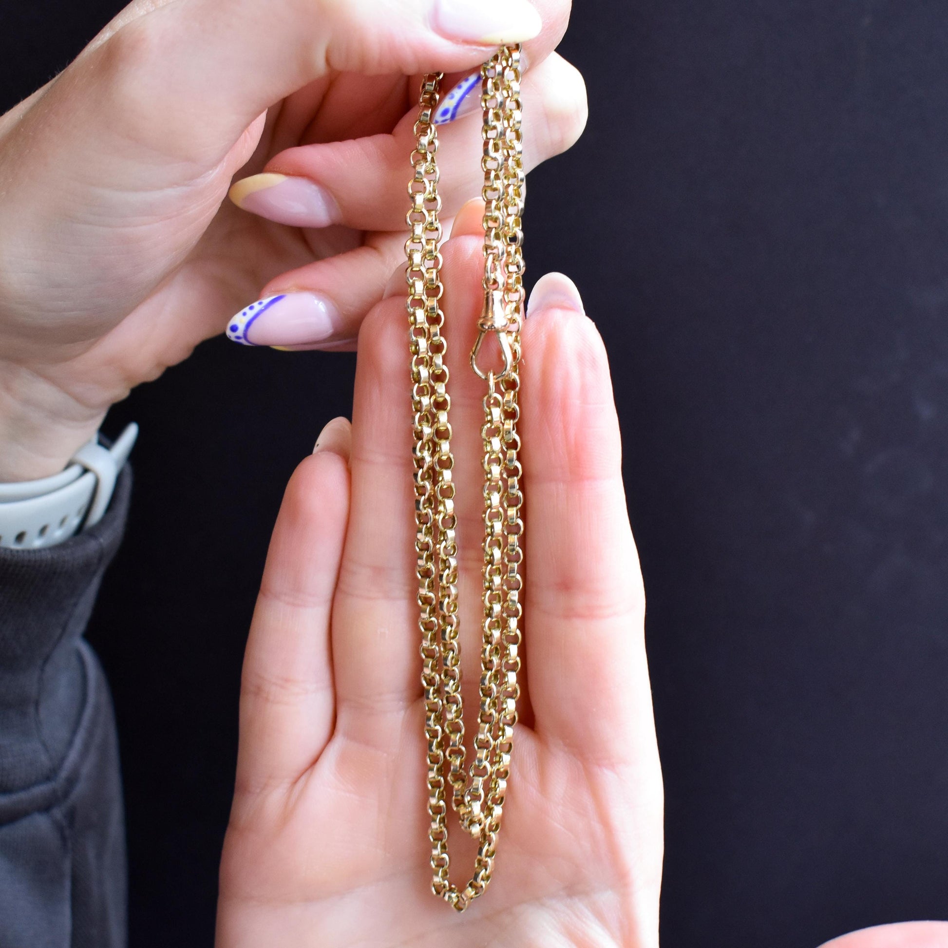 Antique 9ct Gold Rolo Link Chain Necklace with Dog Clip | 22"