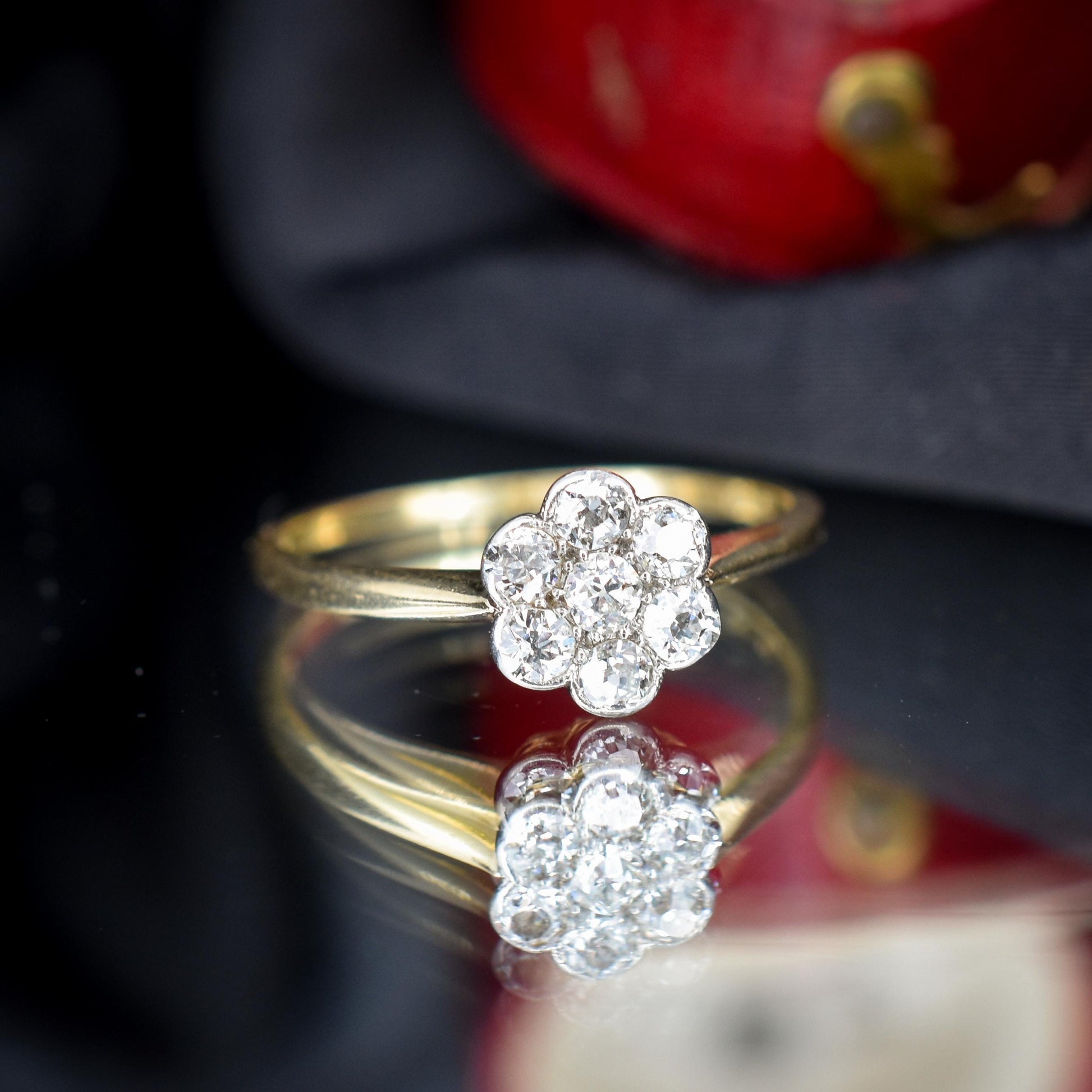 Antique Diamond Cluster Daisy 18ct Yellow Gold and Platinum Ring