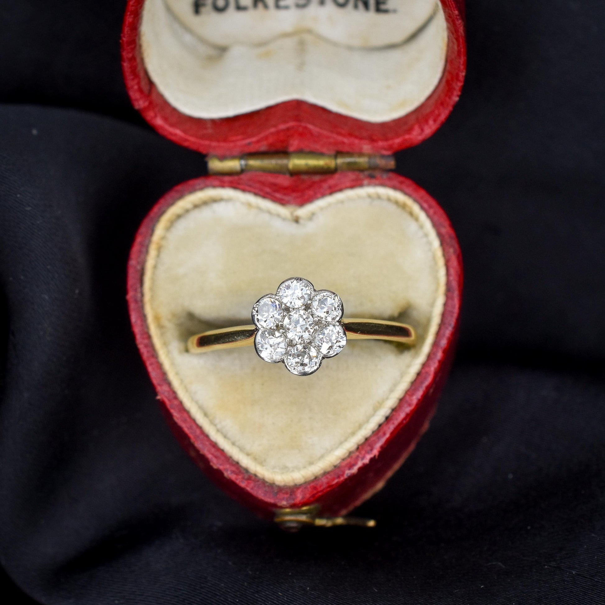 Antique Diamond Cluster Daisy 18ct Yellow Gold and Platinum Ring