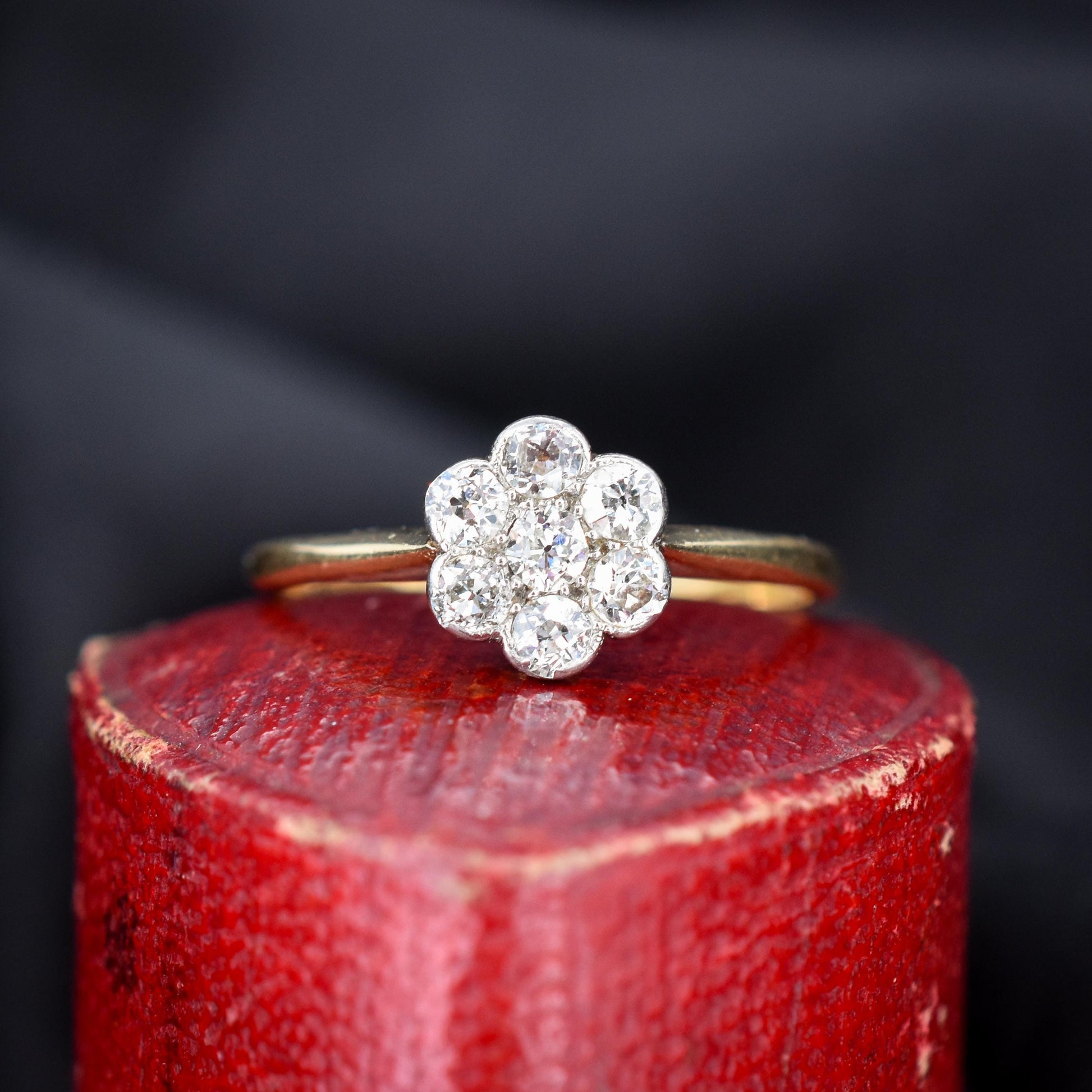 Antique Diamond Cluster Daisy 18ct Yellow Gold and Platinum Ring