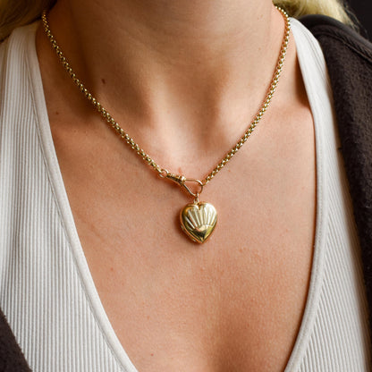 Vintage 9ct Yellow Gold Patterned Puffy Heart Locket Pendant