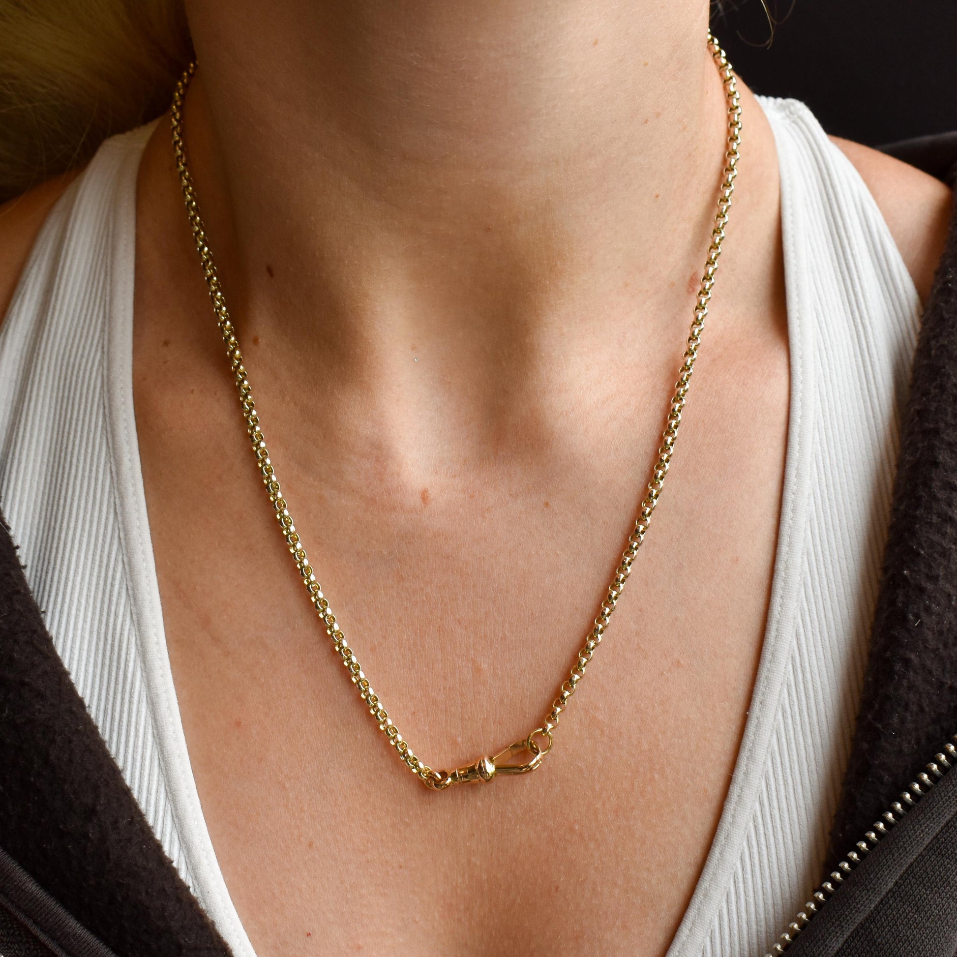 Antique Victorian 9ct Gold Faceted Belcher Link Chain Necklace with Dog Clip | 19.5"