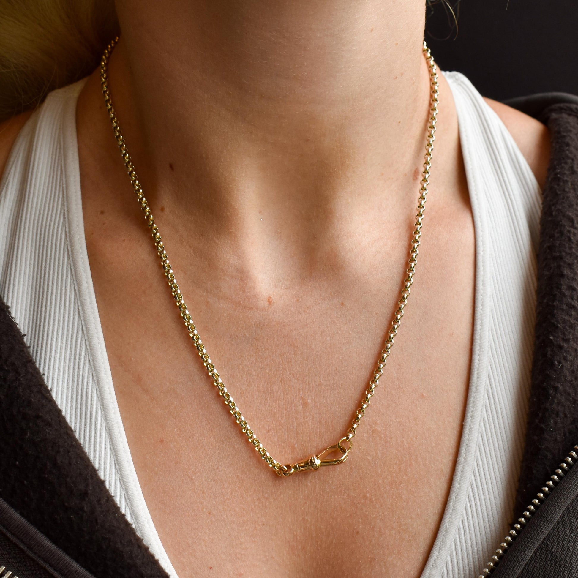 Antique Victorian 9ct Gold Faceted Belcher Link Chain Necklace with Dog Clip | 19.5"