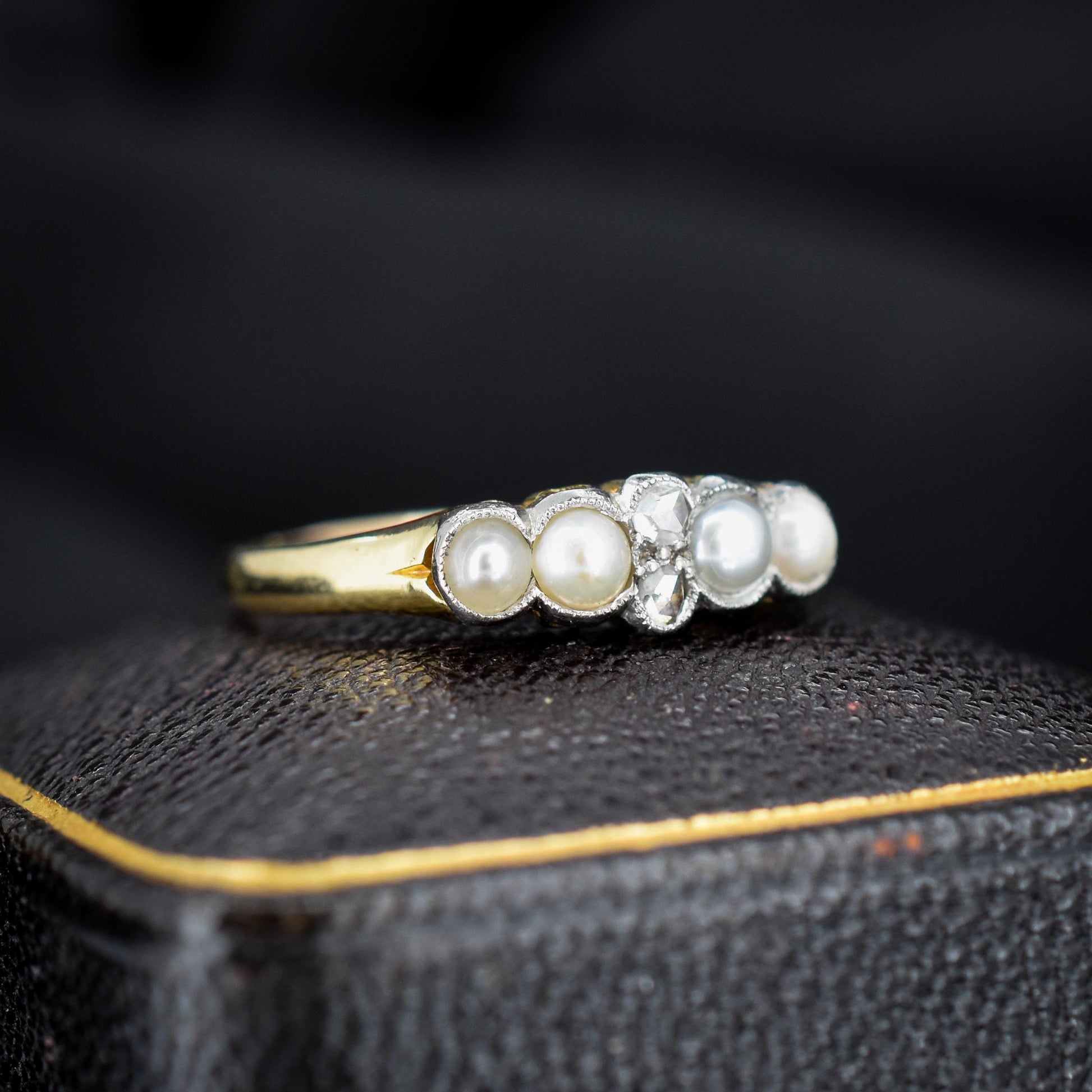 Antique Edwardian 18ct Gold Pearl and Rose-Cut Diamond Ring