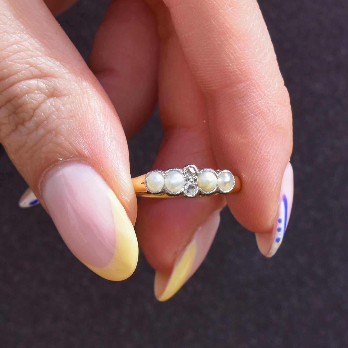 Antique Edwardian 18ct Gold Pearl and Rose-Cut Diamond Ring