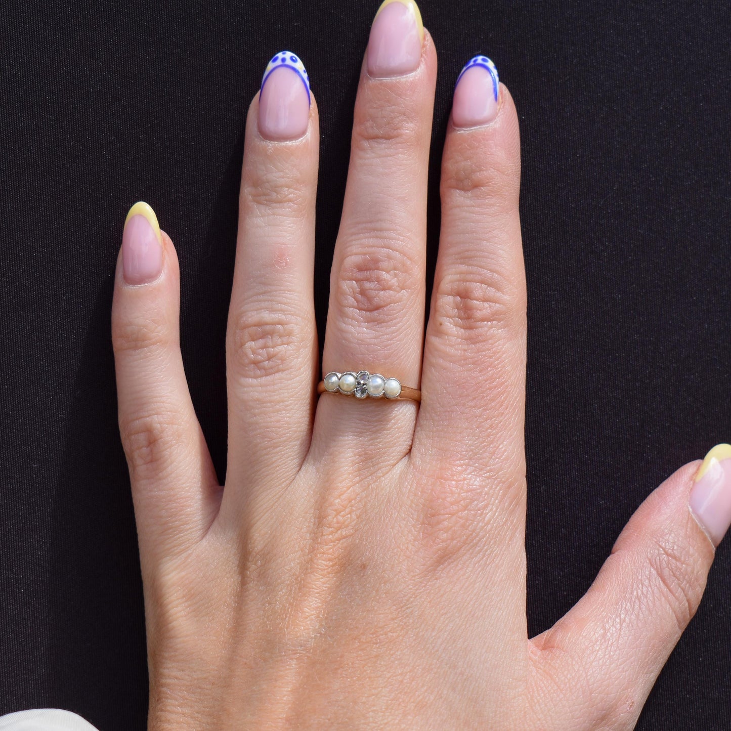 Antique Edwardian 18ct Gold Pearl and Rose-Cut Diamond Ring