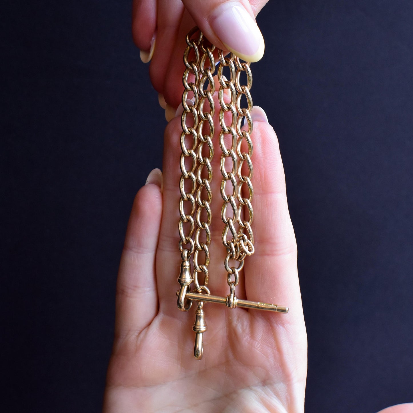 Antique 15ct Gold Oval Link Albert Watch Chain Necklace | 15.75" | B'ham 1922