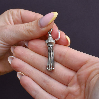 Antique Silver Tassel Charm Pendant - Victorian Edwardian