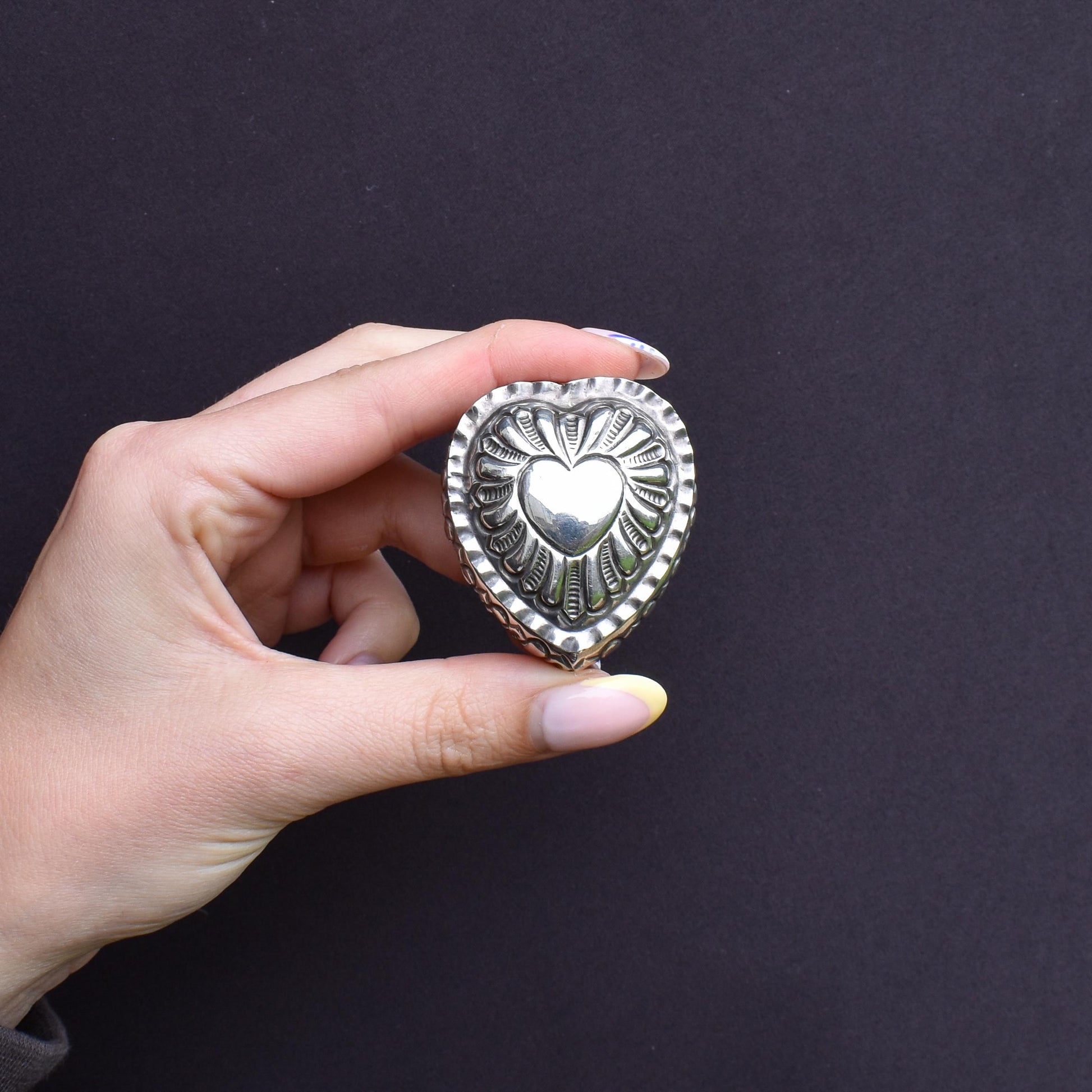 Antique Birmingham 1898 Sterling Silver Heart Jewellery Ring Box