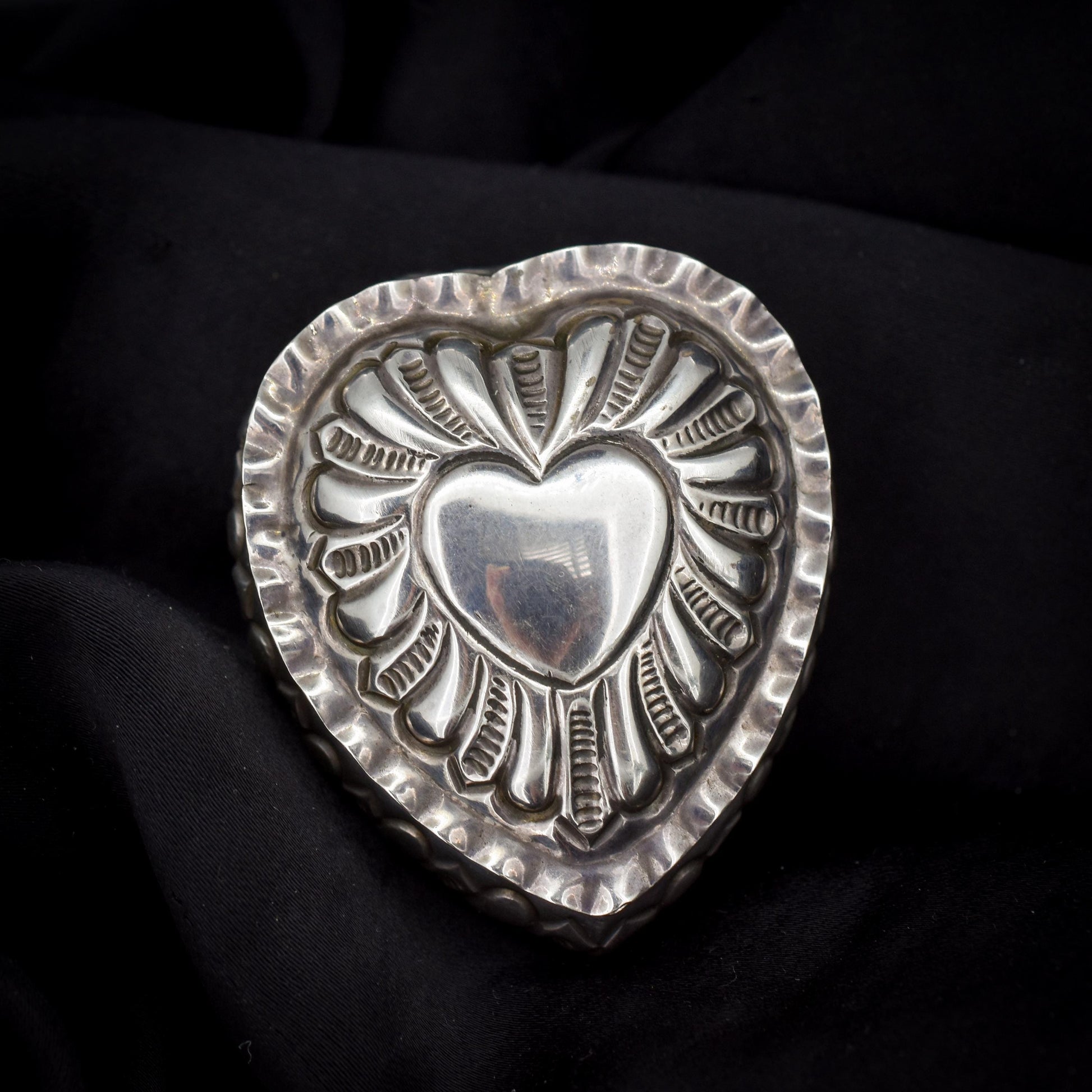 Antique Birmingham 1898 Sterling Silver Heart Jewellery Ring Box