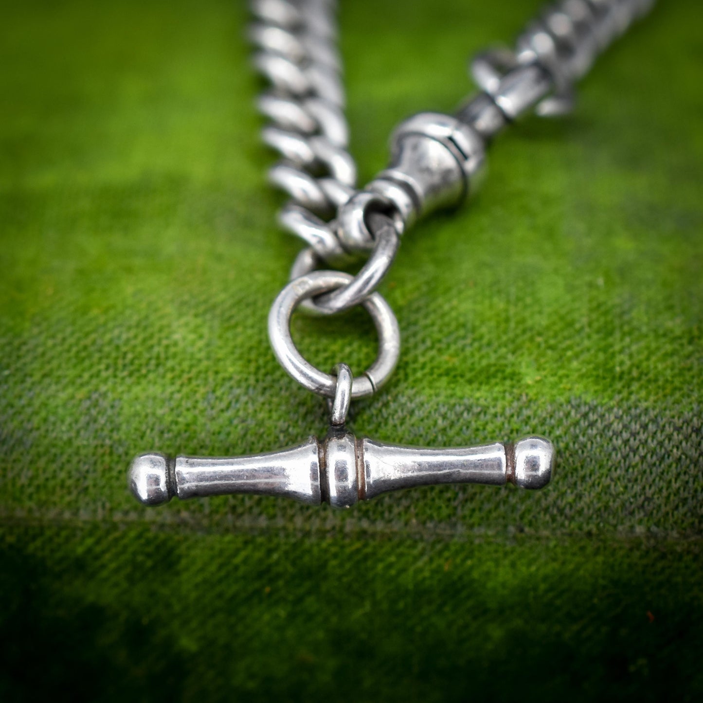 Antique Graduated Curb Sterling Silver Bracelet with Dog Clip and T-bar | 7.5"