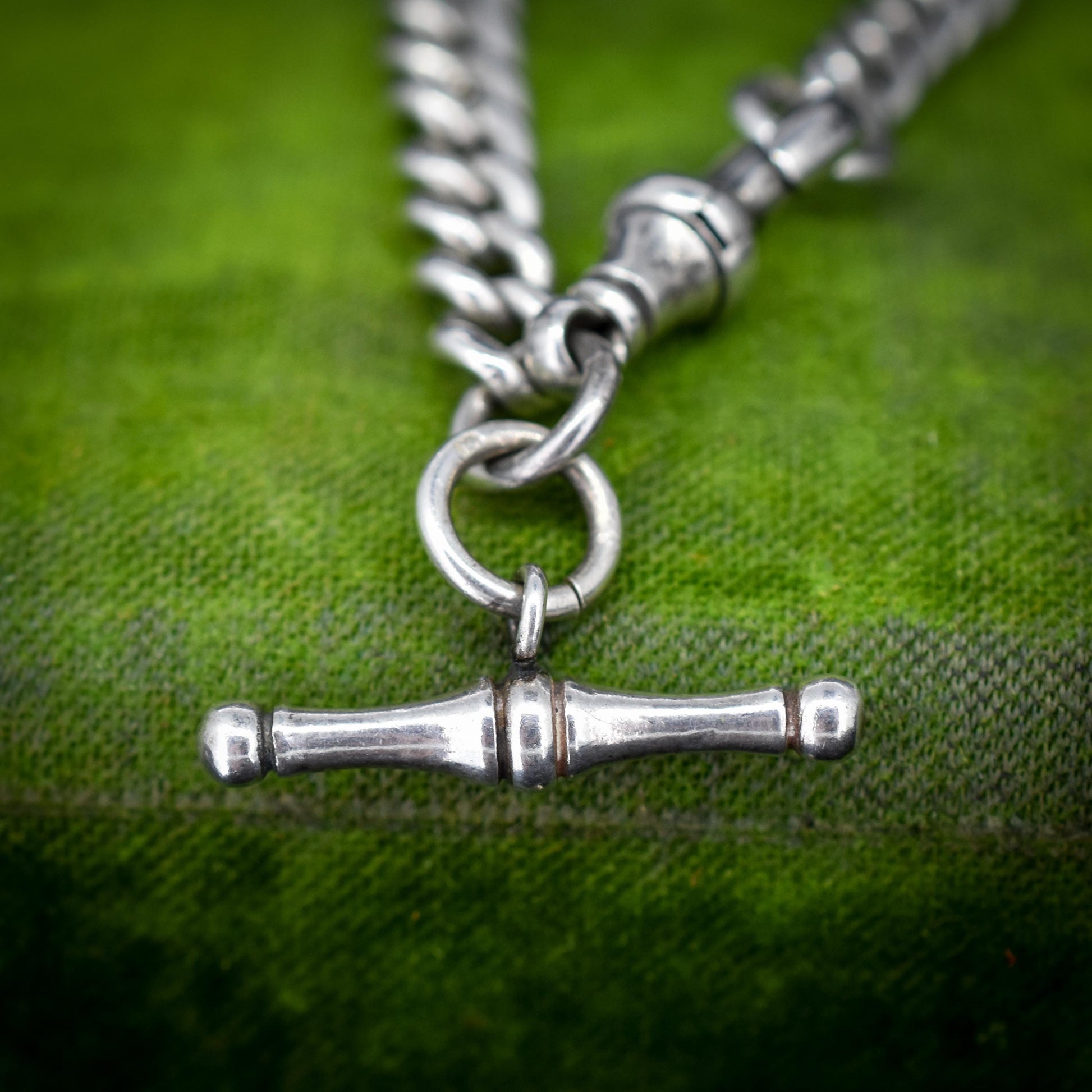 Antique Graduated Curb Sterling Silver Bracelet with Dog Clip and T-bar | 7.5"