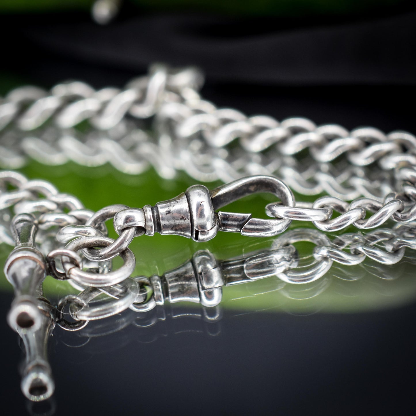 Antique Graduated Curb Sterling Silver Bracelet with Dog Clip and T-bar | 7.5"