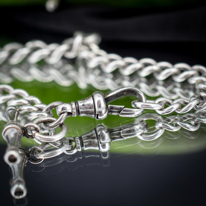 Antique Graduated Curb Sterling Silver Bracelet with Dog Clip and T-bar | 7.5"