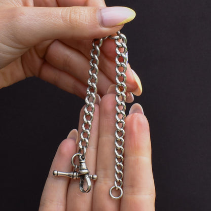 Antique Graduated Curb Sterling Silver Bracelet with Dog Clip and T-bar | 7.5"