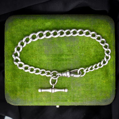 Antique Graduated Curb Sterling Silver Bracelet with Dog Clip and T-bar | 7.5"