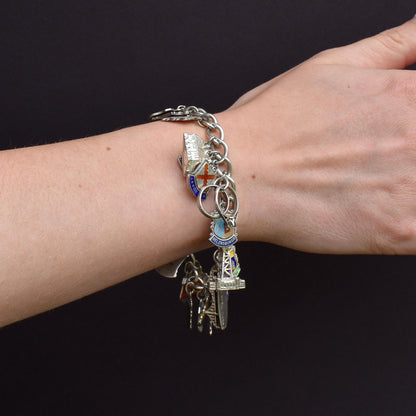 Vintage Sterling Silver Multi-Charm Enamel Tourist Bracelet | 7"