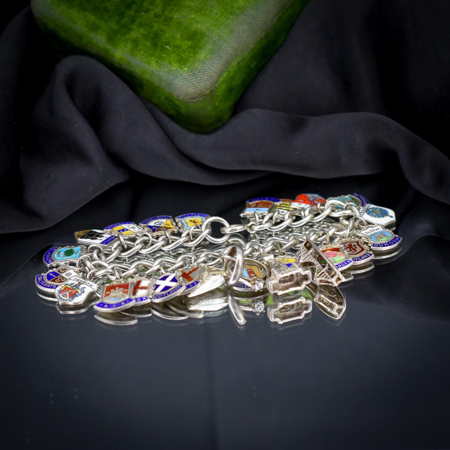 Vintage Sterling Silver Multi-Charm Enamel Tourist Bracelet | 7"