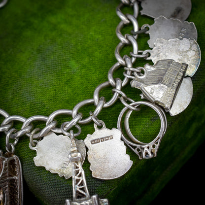 Vintage Sterling Silver Multi-Charm Enamel Tourist Bracelet | 7"