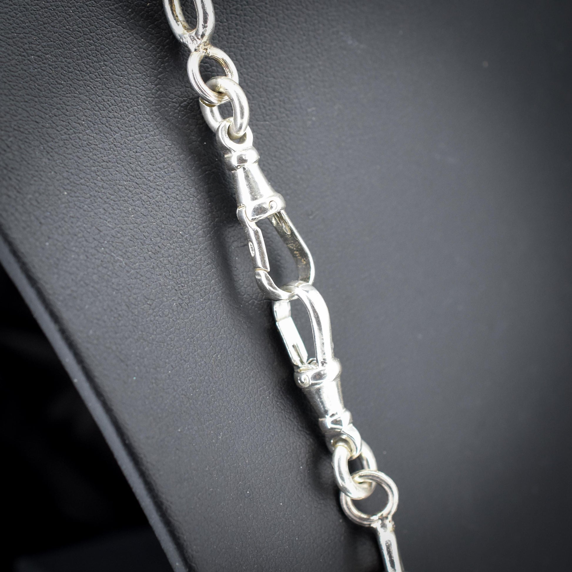 Vintage Sterling Silver Cable Link Watch Chain Necklace with T-Bar and Dog Clips – 21"