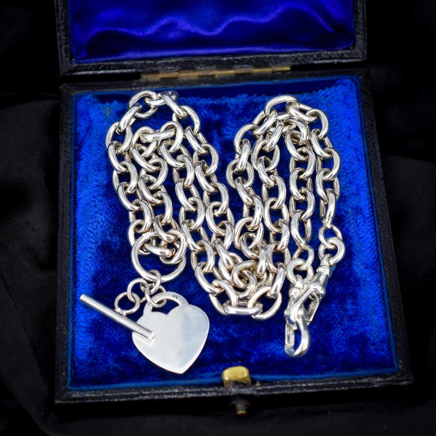 Vintage Sterling Silver Cable Link Watch Chain Necklace with T-Bar and Dog Clips – 21"