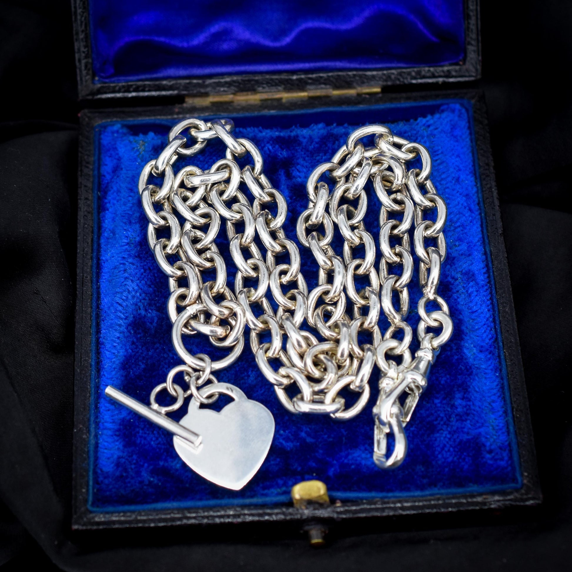 Vintage Sterling Silver Cable Link Watch Chain Necklace with T-Bar and Dog Clips – 21"