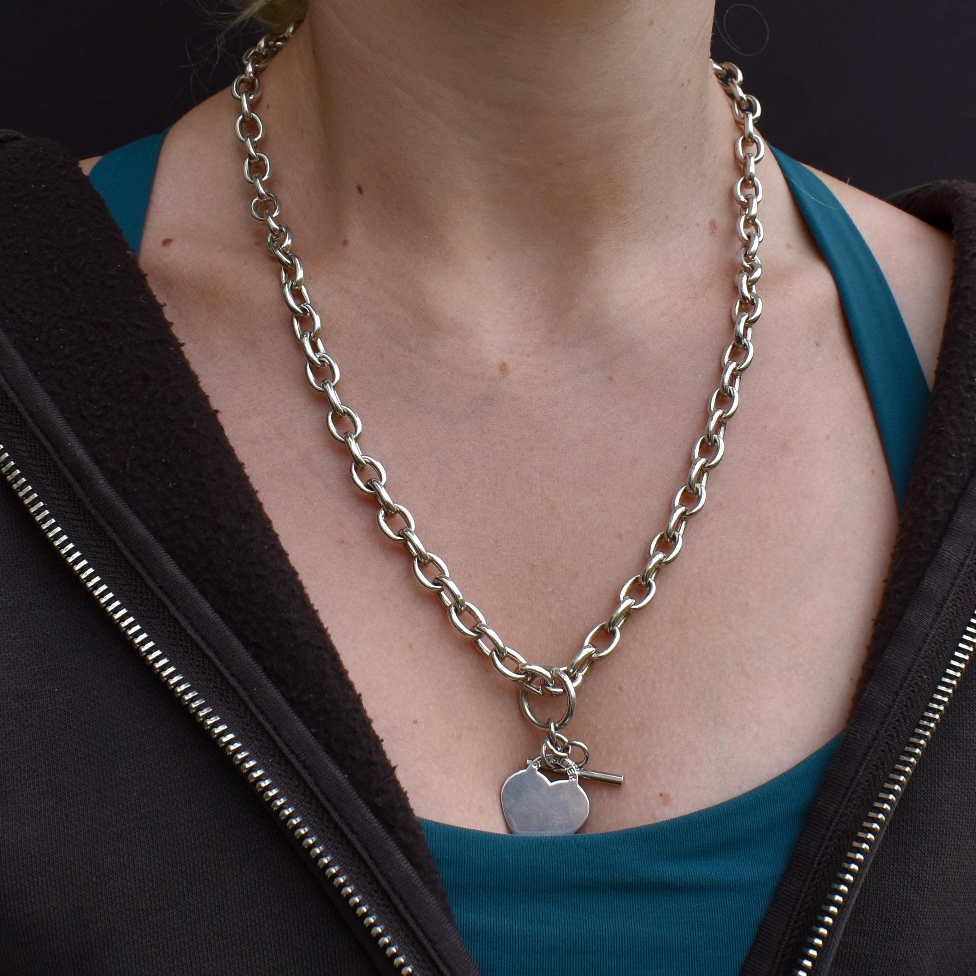 Vintage Sterling Silver Cable Link Watch Chain Necklace with T-Bar and Dog Clips – 21"