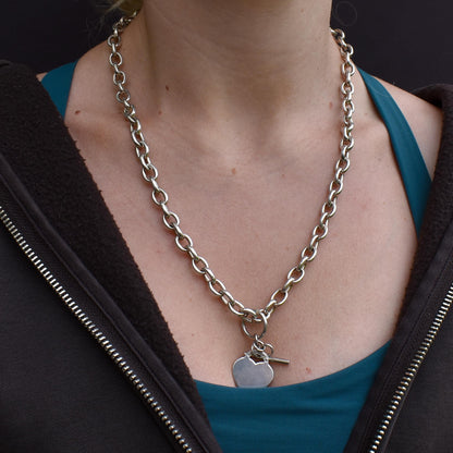 Vintage Sterling Silver Cable Link Watch Chain Necklace with T-Bar and Dog Clips – 21"