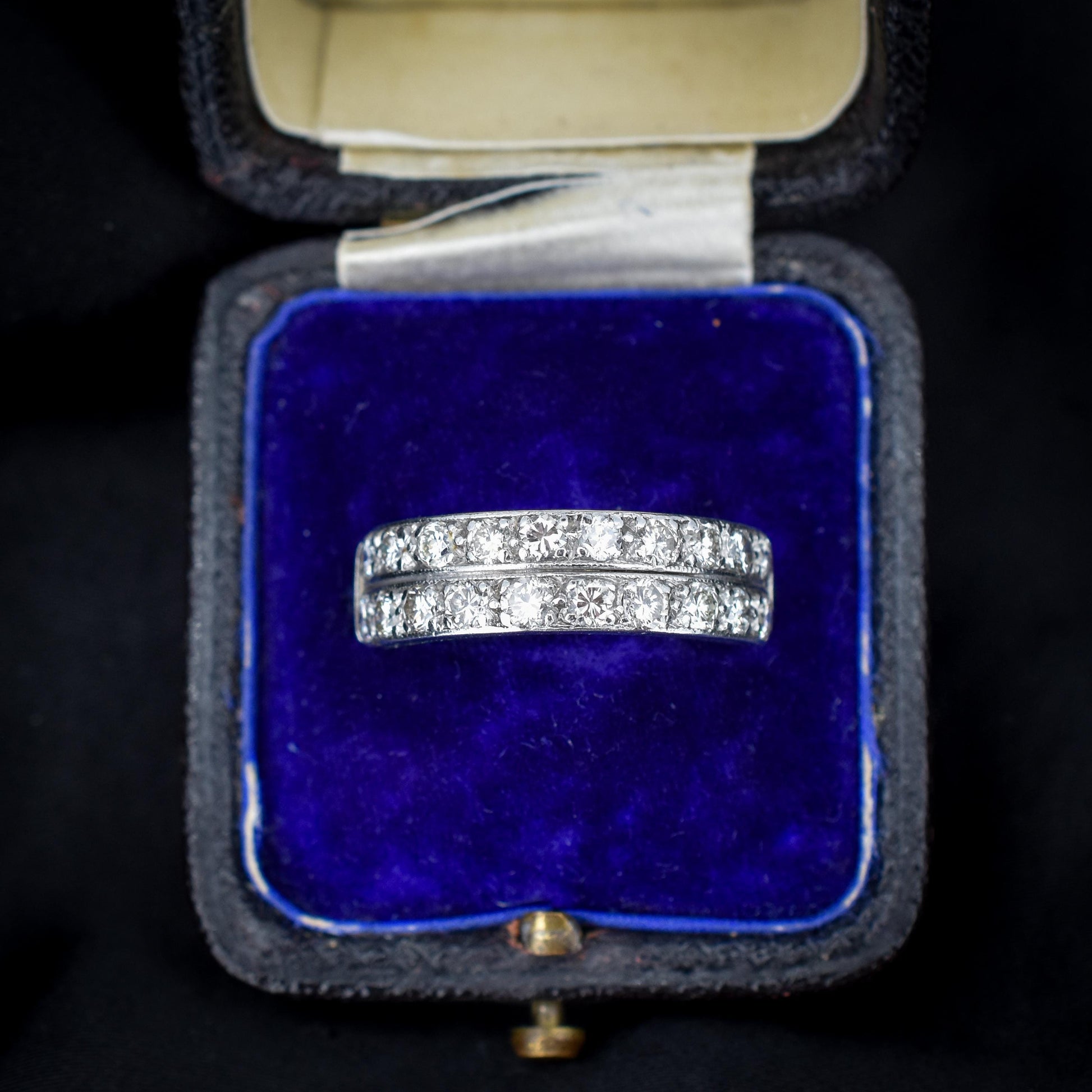 Art Deco Double Row Diamond 18ct White Gold Half Eternity Band Ring