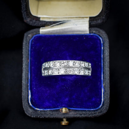 Art Deco Double Row Diamond 18ct White Gold Half Eternity Band Ring