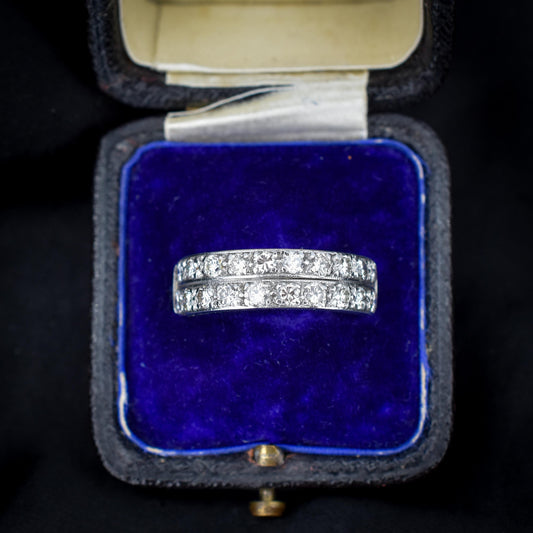 Art Deco Double Row Diamond 18ct White Gold Half Eternity Band Ring
