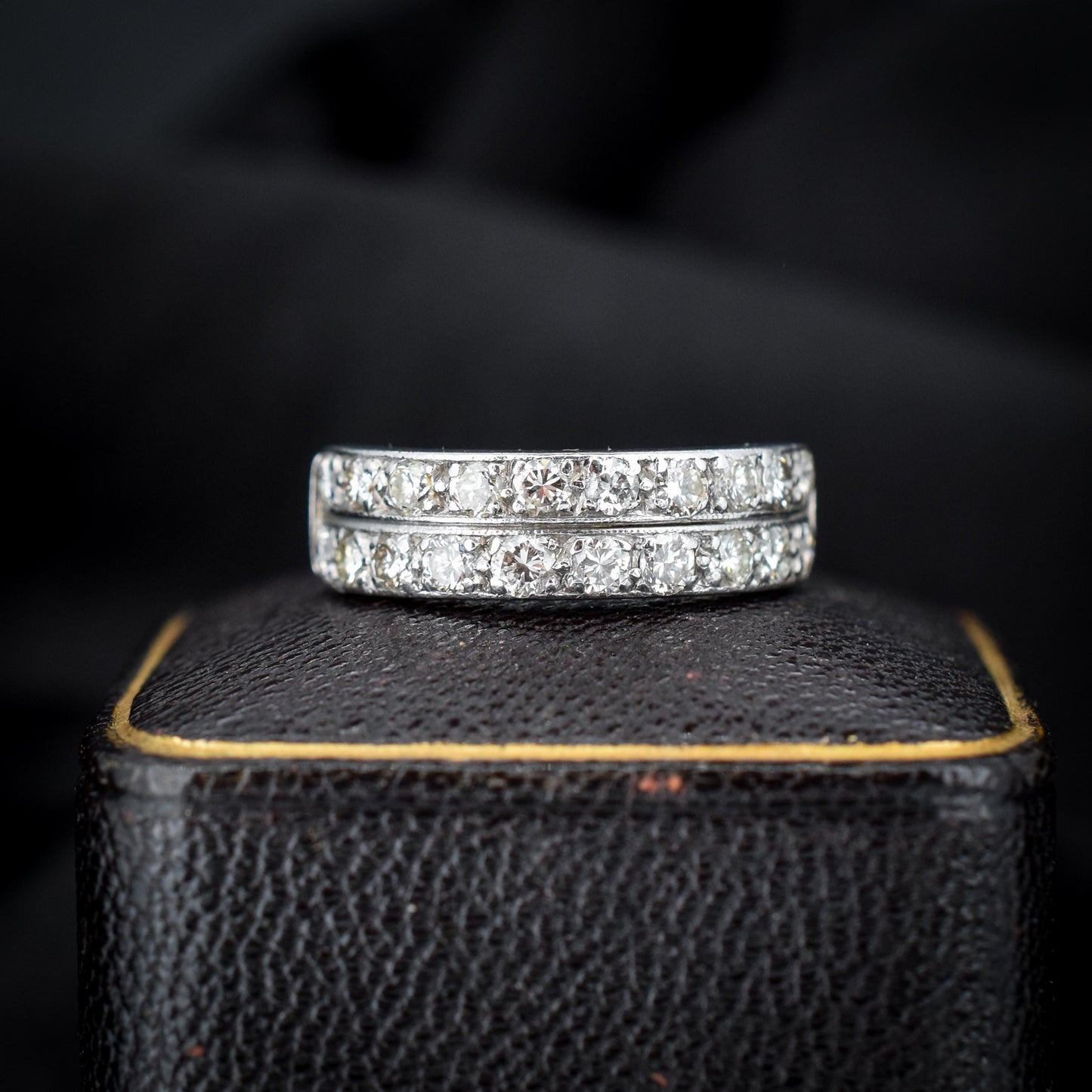 Art Deco Double Row Diamond 18ct White Gold Half Eternity Band Ring