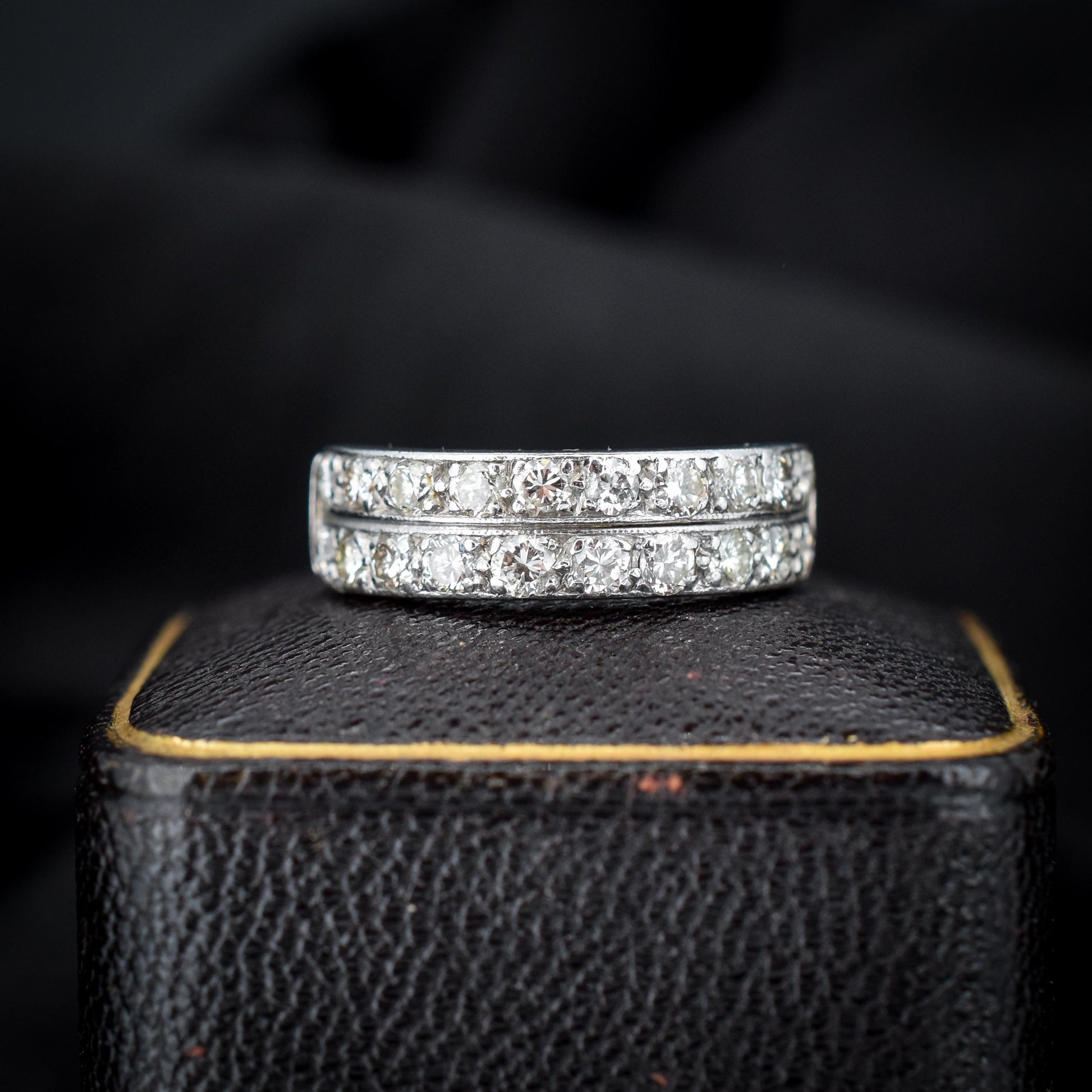 Art Deco Double Row Diamond 18ct White Gold Half Eternity Band Ring