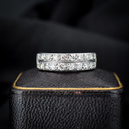 Art Deco Double Row Diamond 18ct White Gold Half Eternity Band Ring