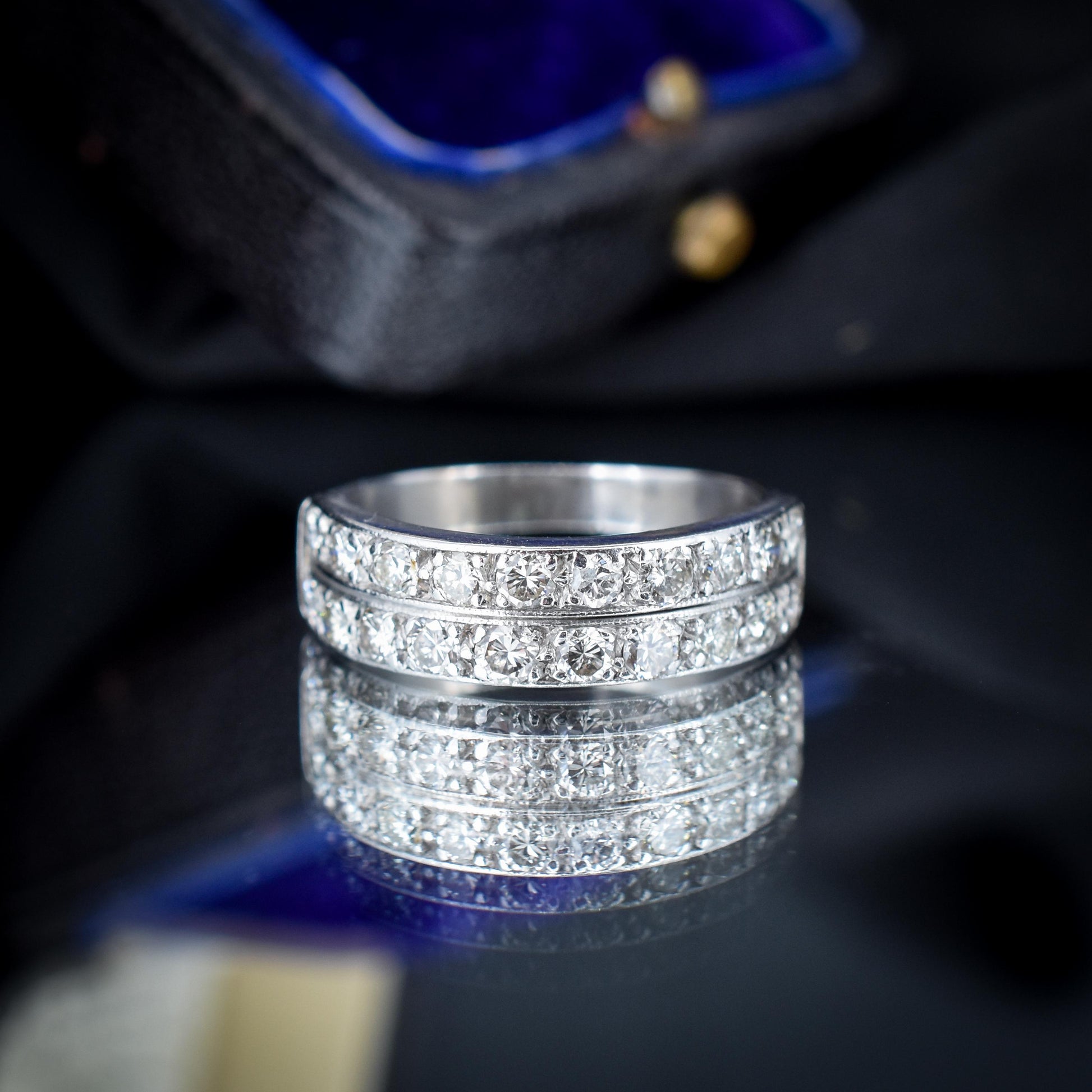 Art Deco Double Row Diamond 18ct White Gold Half Eternity Band Ring