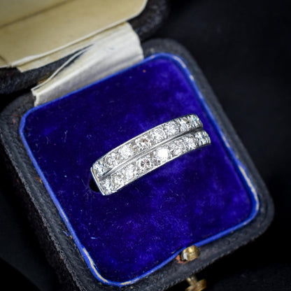 Art Deco Double Row Diamond 18ct White Gold Half Eternity Band Ring