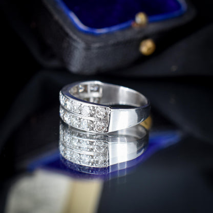 Art Deco Double Row Diamond 18ct White Gold Half Eternity Band Ring
