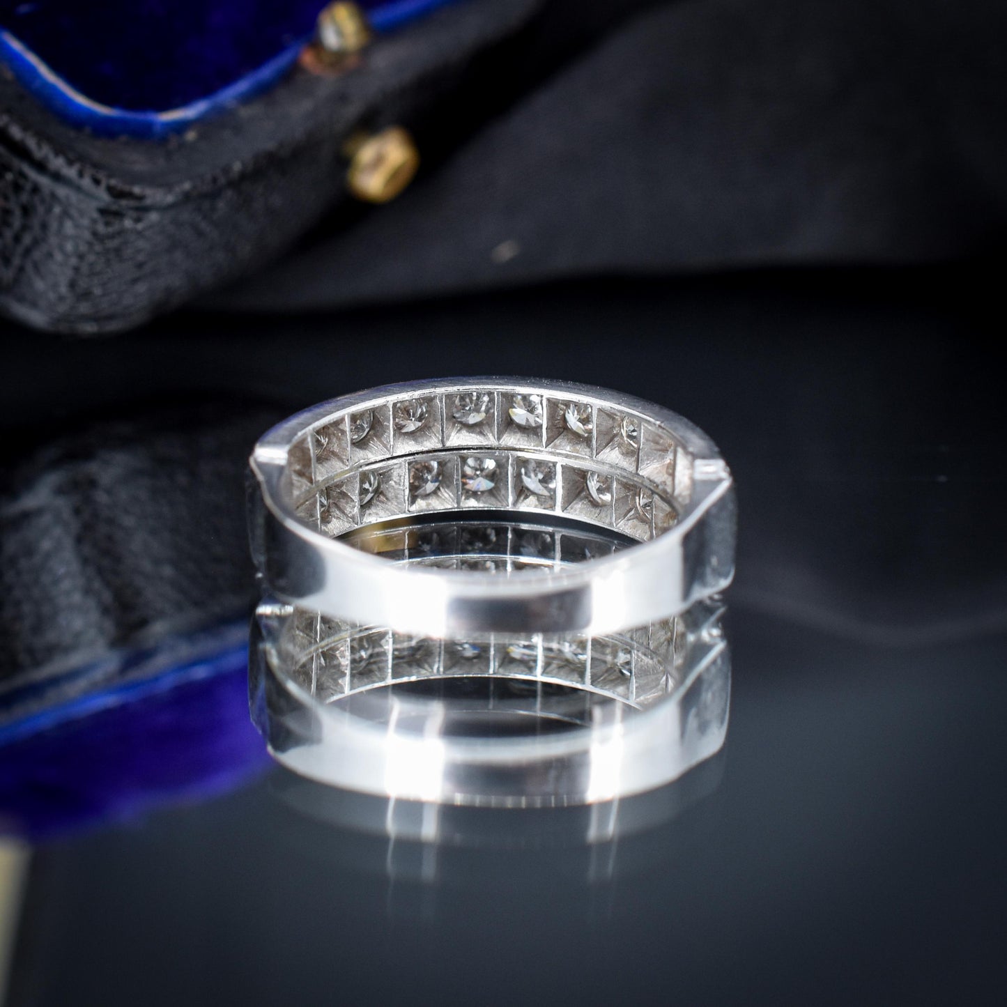 Art Deco Double Row Diamond 18ct White Gold Half Eternity Band Ring