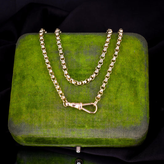 Antique Victorian 9ct Yellow Gold Faceted Belcher Link Chain Necklace with Dog Clip | 20"