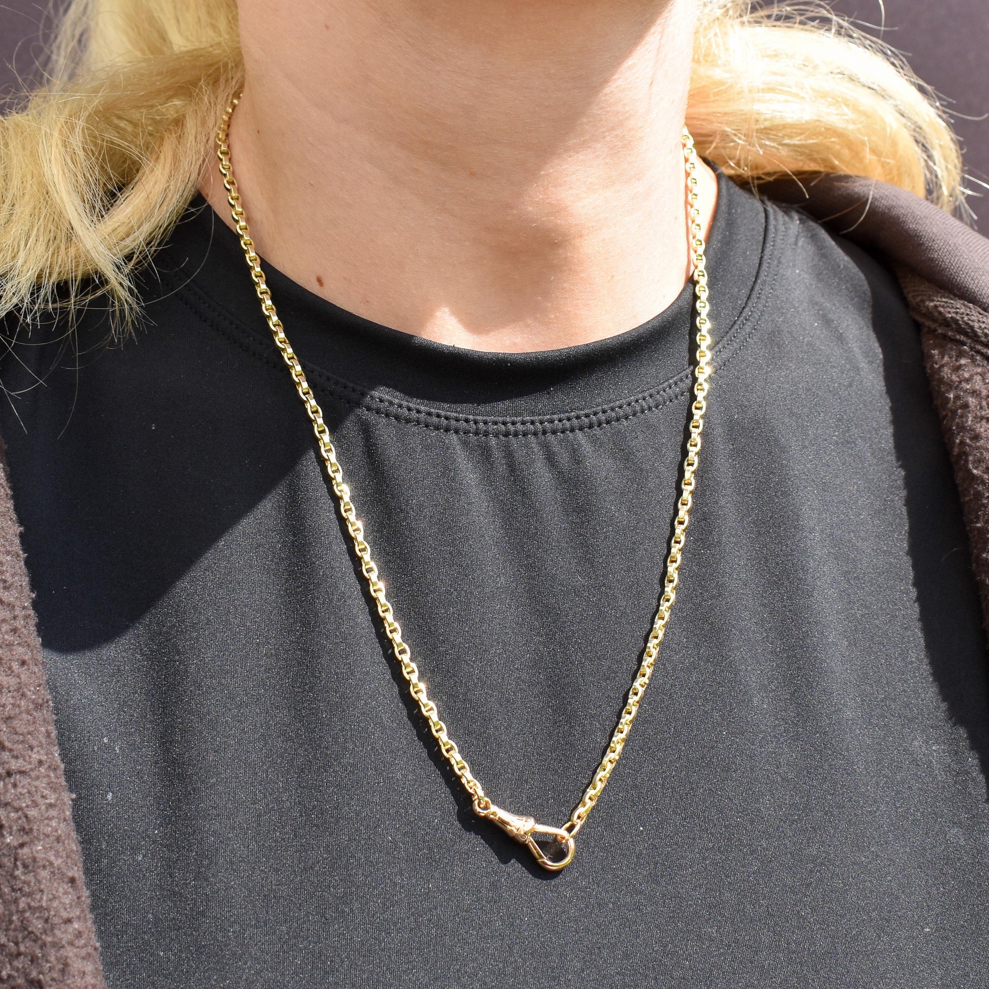 Antique 9ct Yellow Gold Oval Link Chain Necklace with Dog Clip | 20.75"