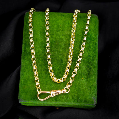 Antique Victorian 9ct Yellow Gold Faceted Belcher Link Chain Necklace with Dog Clip | 20.5"