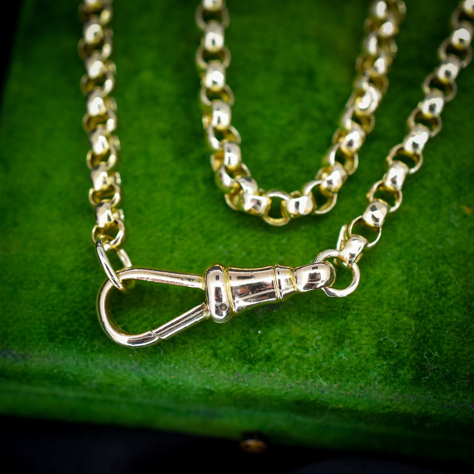 Antique Victorian 9ct Yellow Gold Faceted Belcher Link Chain Necklace with Dog Clip | 20.5"